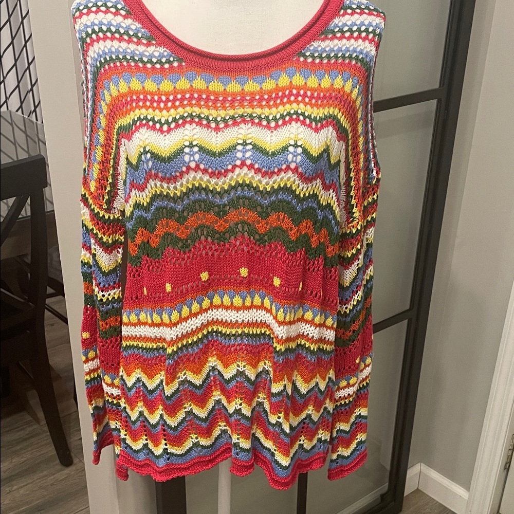 New With Tags…Boutique Unbranded Crochet Sweater…Bright colors…Size Medium